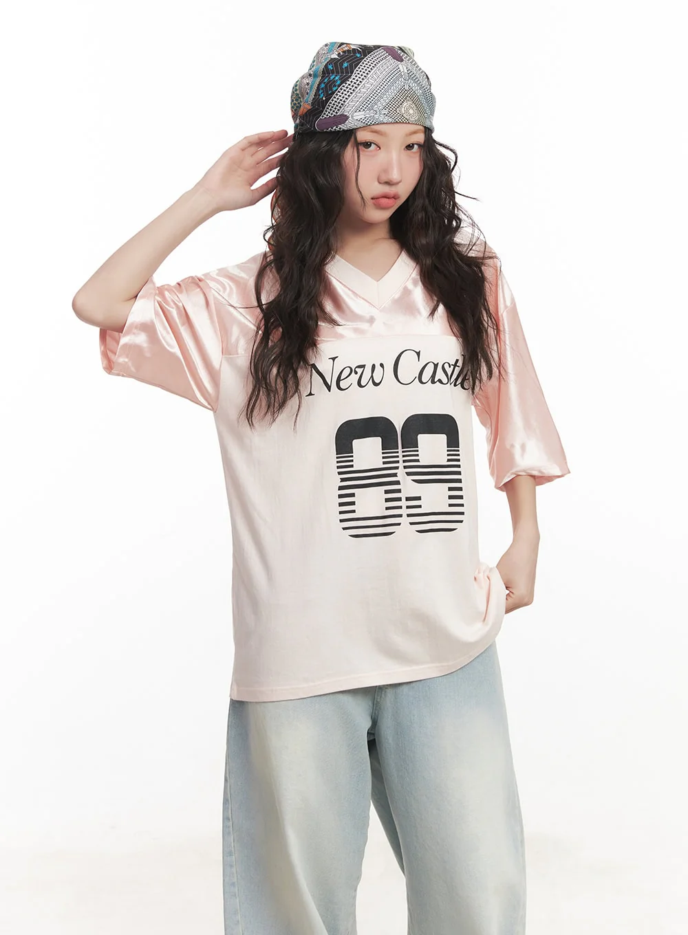 Graphic V-Neck Oversized Tee CA518 - Image 5