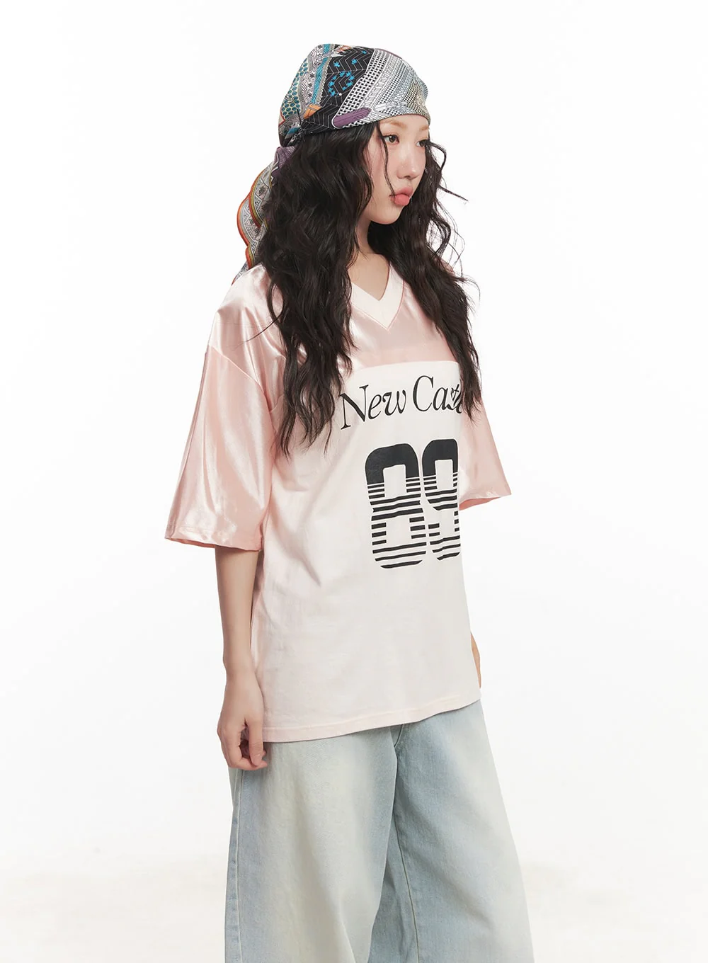Graphic V-Neck Oversized Tee CA518 - Image 6