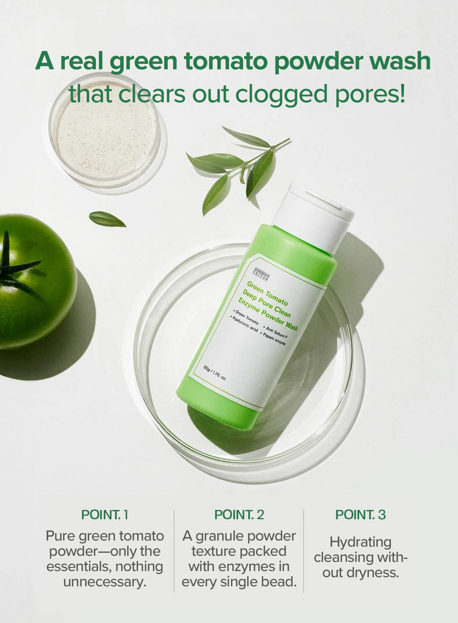 Green Tomato Deep Pore Clean Enzyme Powder Wash (50g) - Image 2