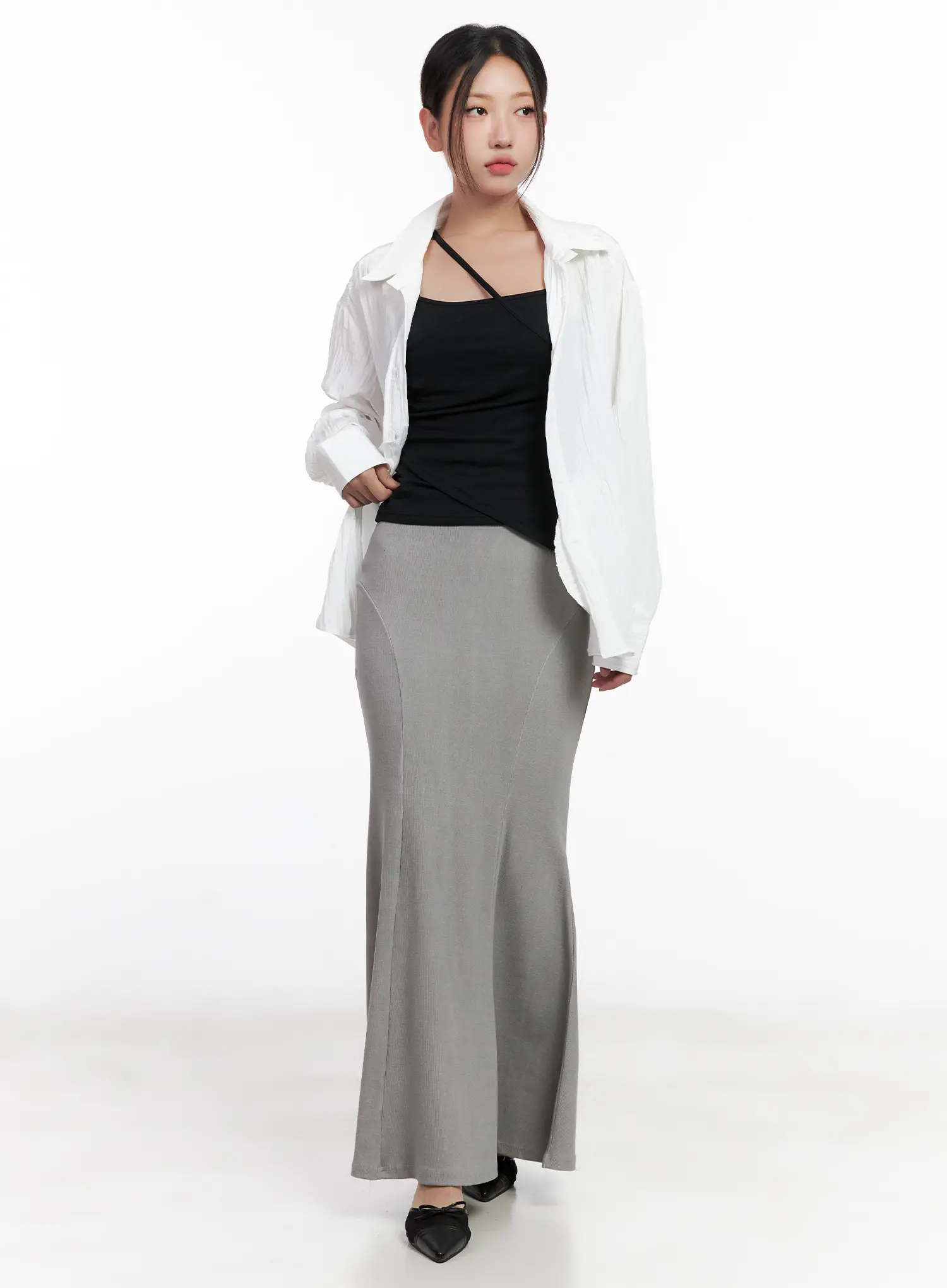 Grey Bodycon Maxi Skirt CL518 - Image 9