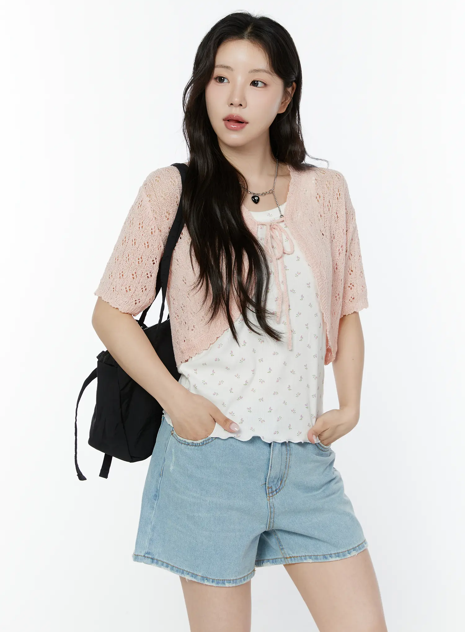 Half Sleeve Lace Knit Cardigan IY507