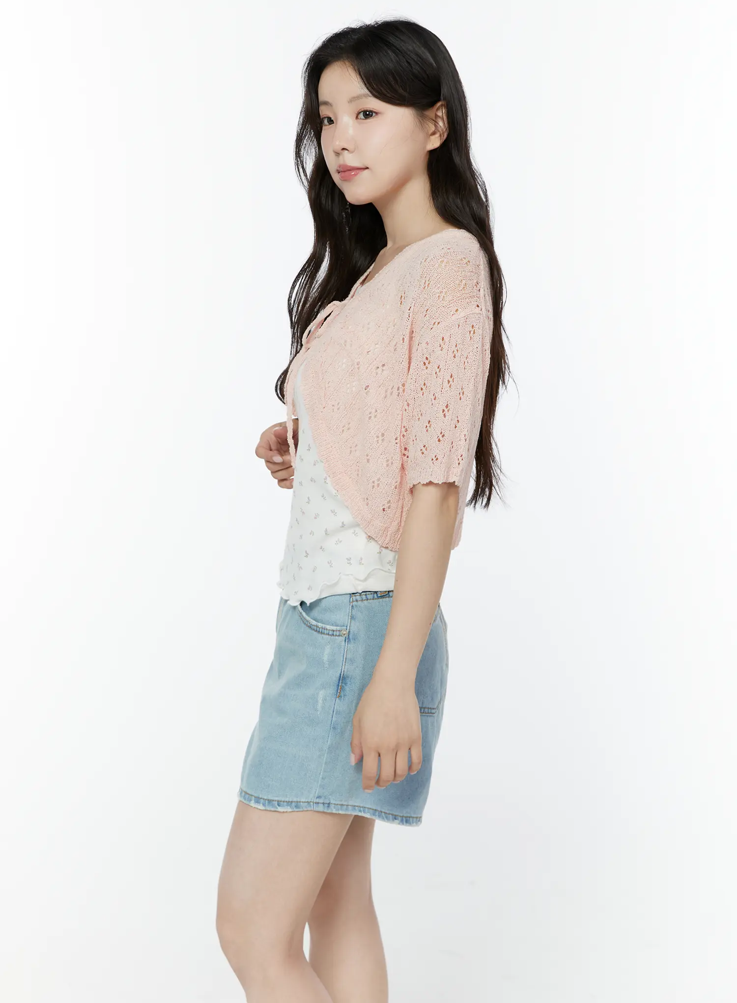 Half Sleeve Lace Knit Cardigan IY507 - Image 4