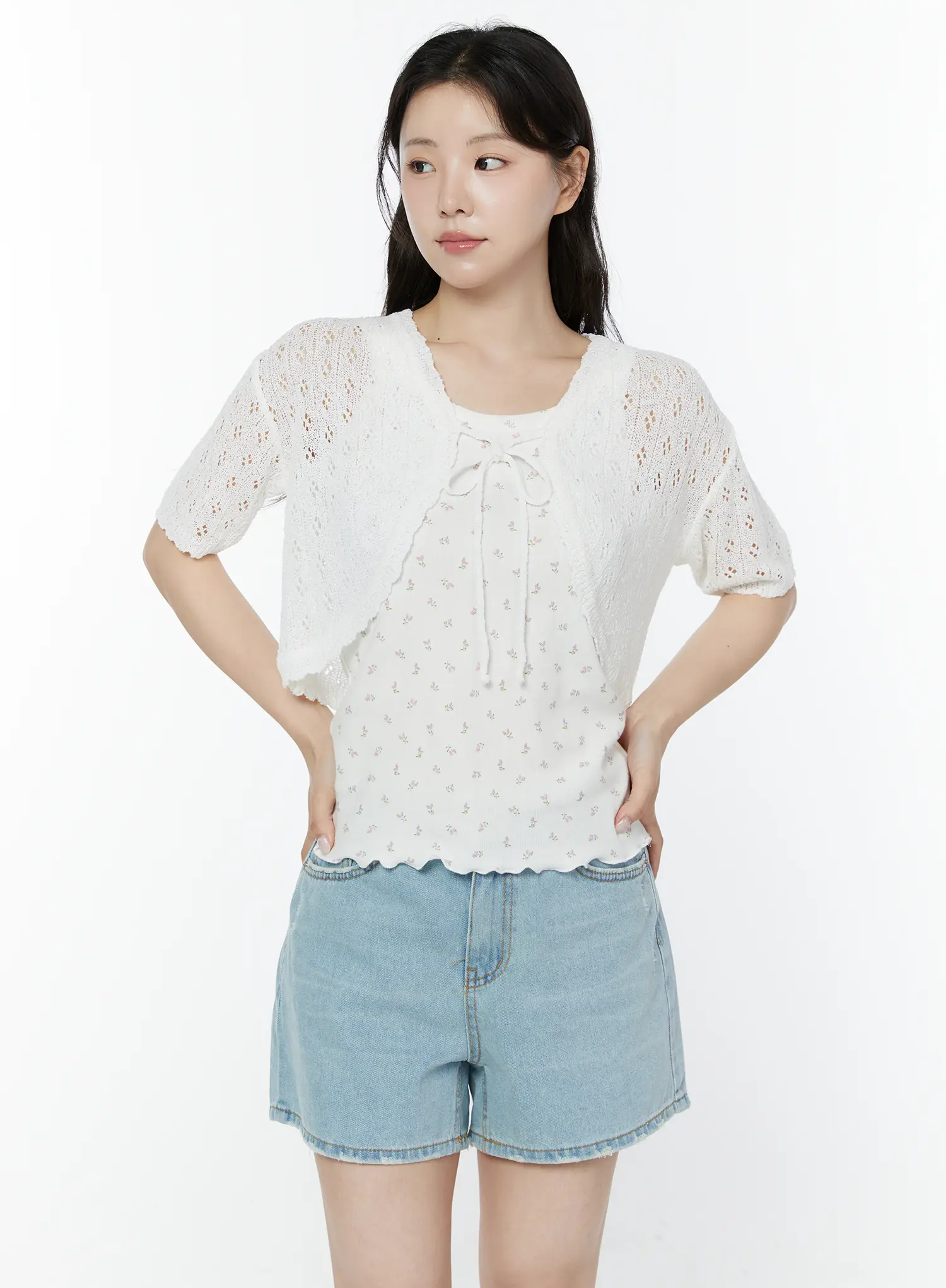Half Sleeve Lace Knit Cardigan IY507 - Image 8