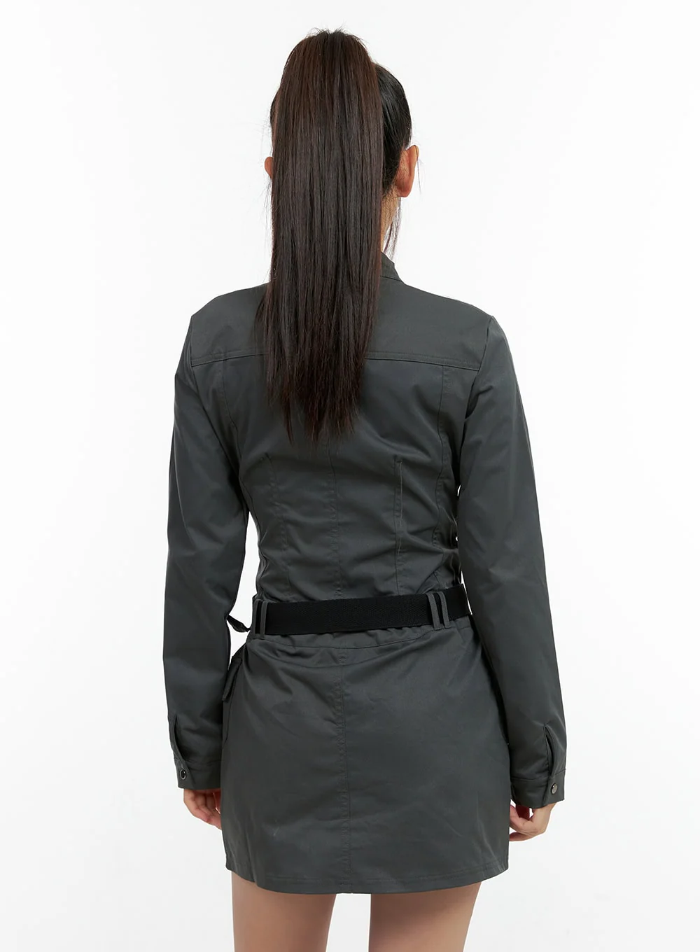 Half Zip Up Belt Mini Dress CN404 - Image 6