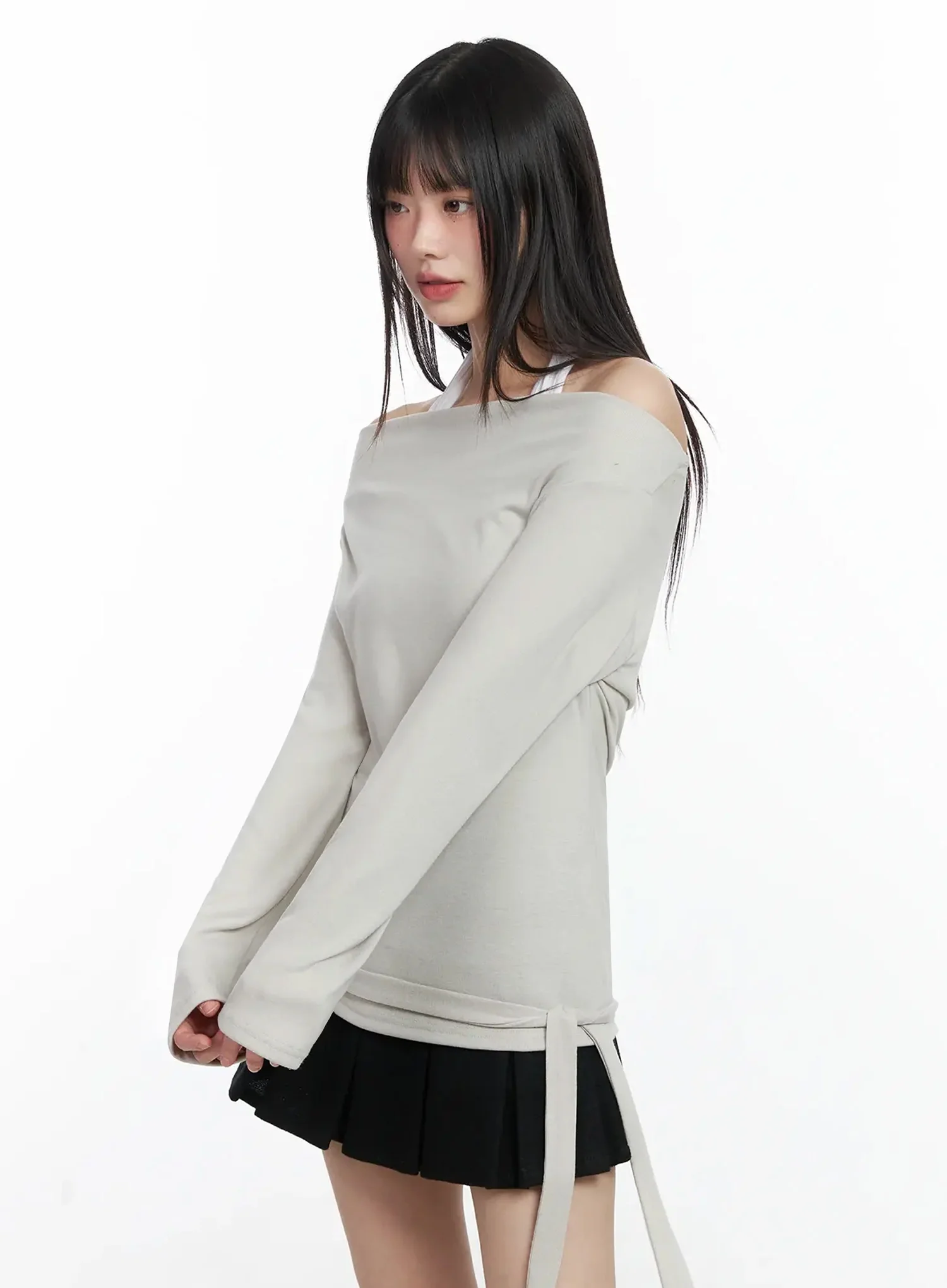 Halter Layered Off-Shoulder Long Sleeve F517 - Image 3