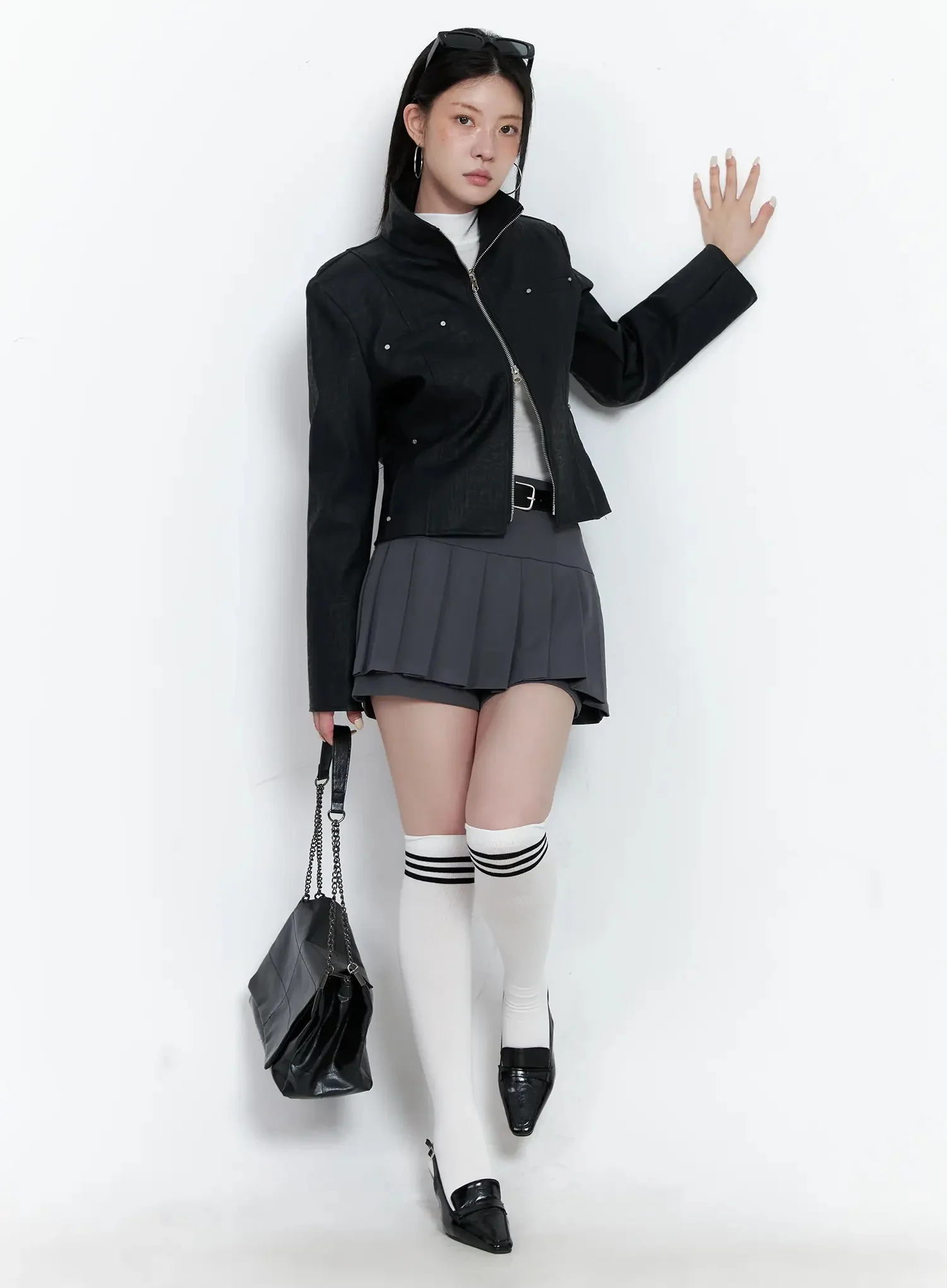 High Neck Zip Up Faux Leather Jacket IS508 - Image 2