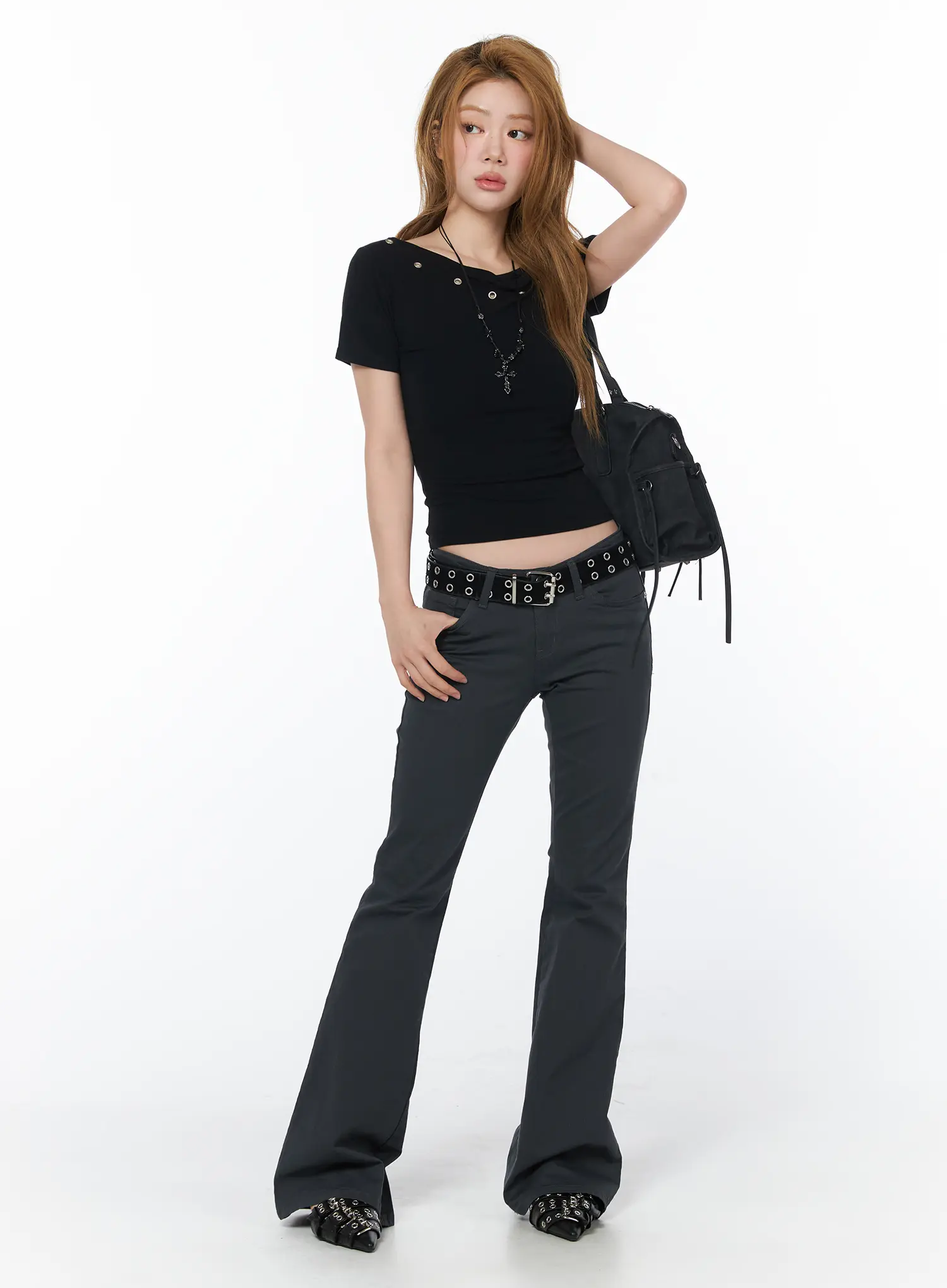 High-Waist Cotton Bootcut Pants CY505