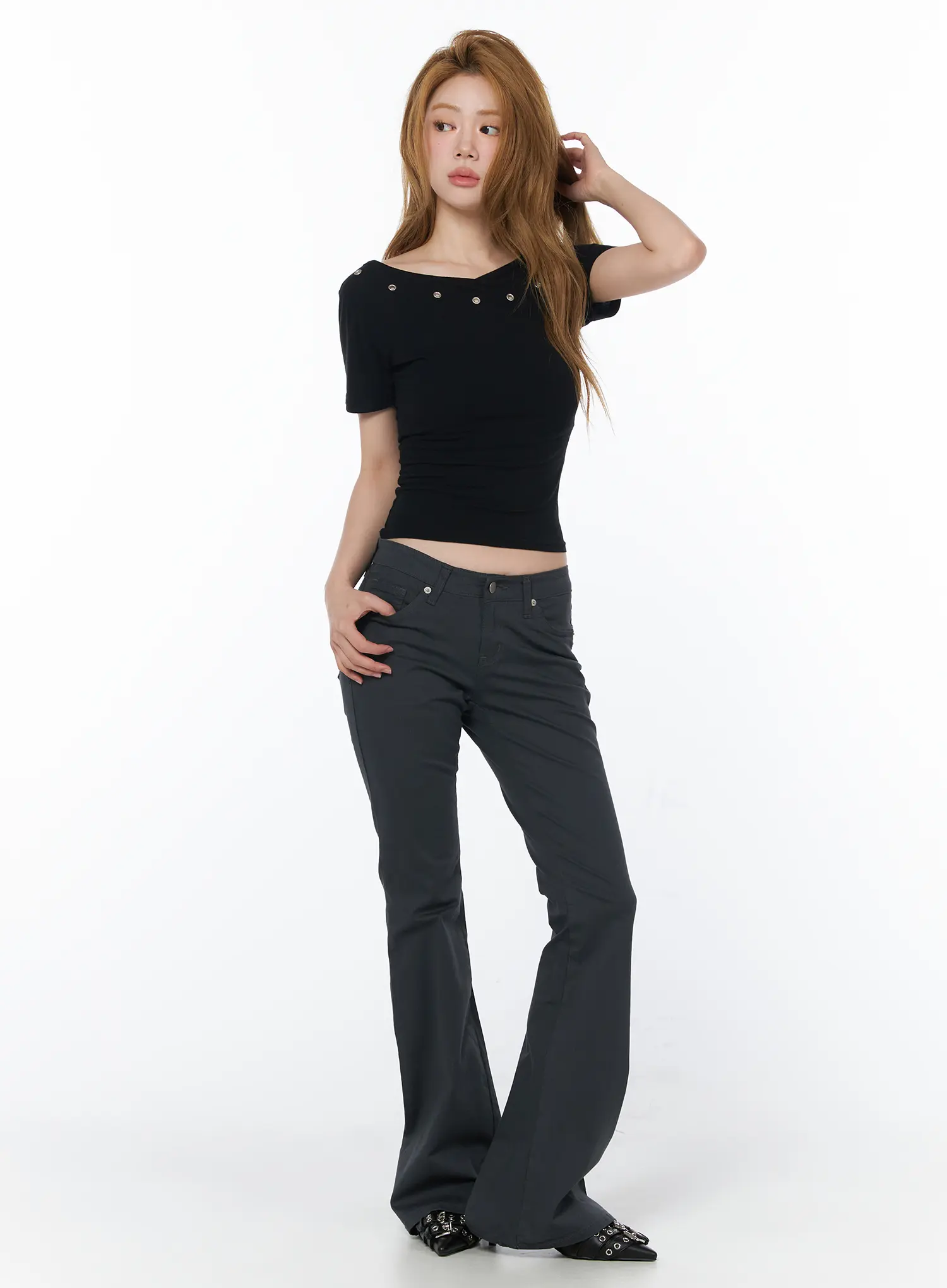 High-Waist Cotton Bootcut Pants CY505 - Image 5