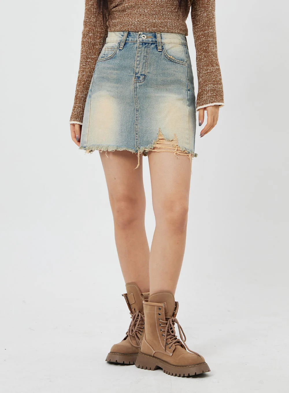 High Waist Denim Mini Skirt CF315 - Image 2
