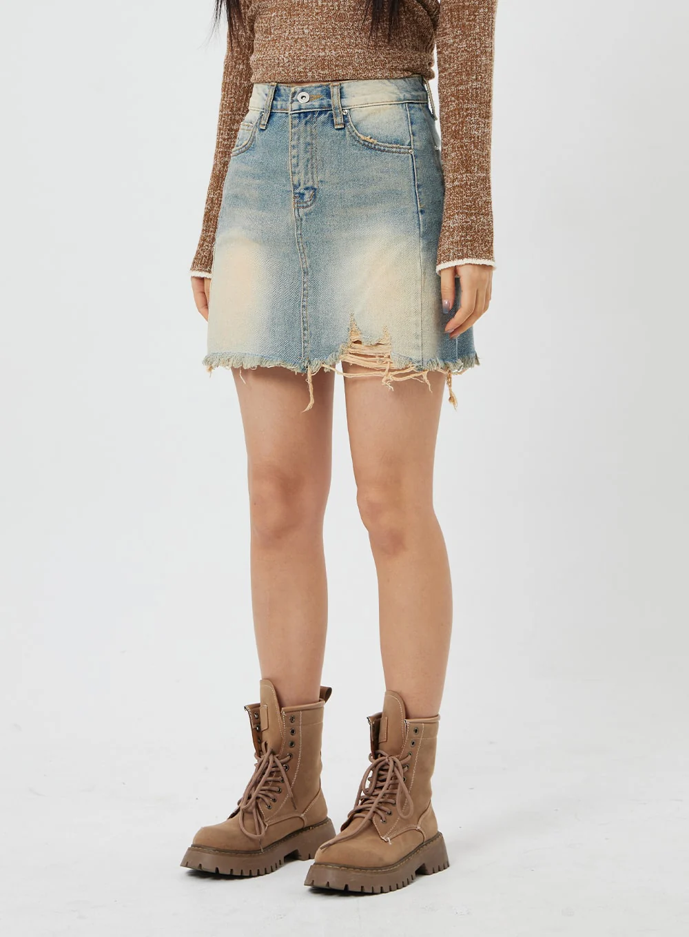 High Waist Denim Mini Skirt CF315 - Image 5
