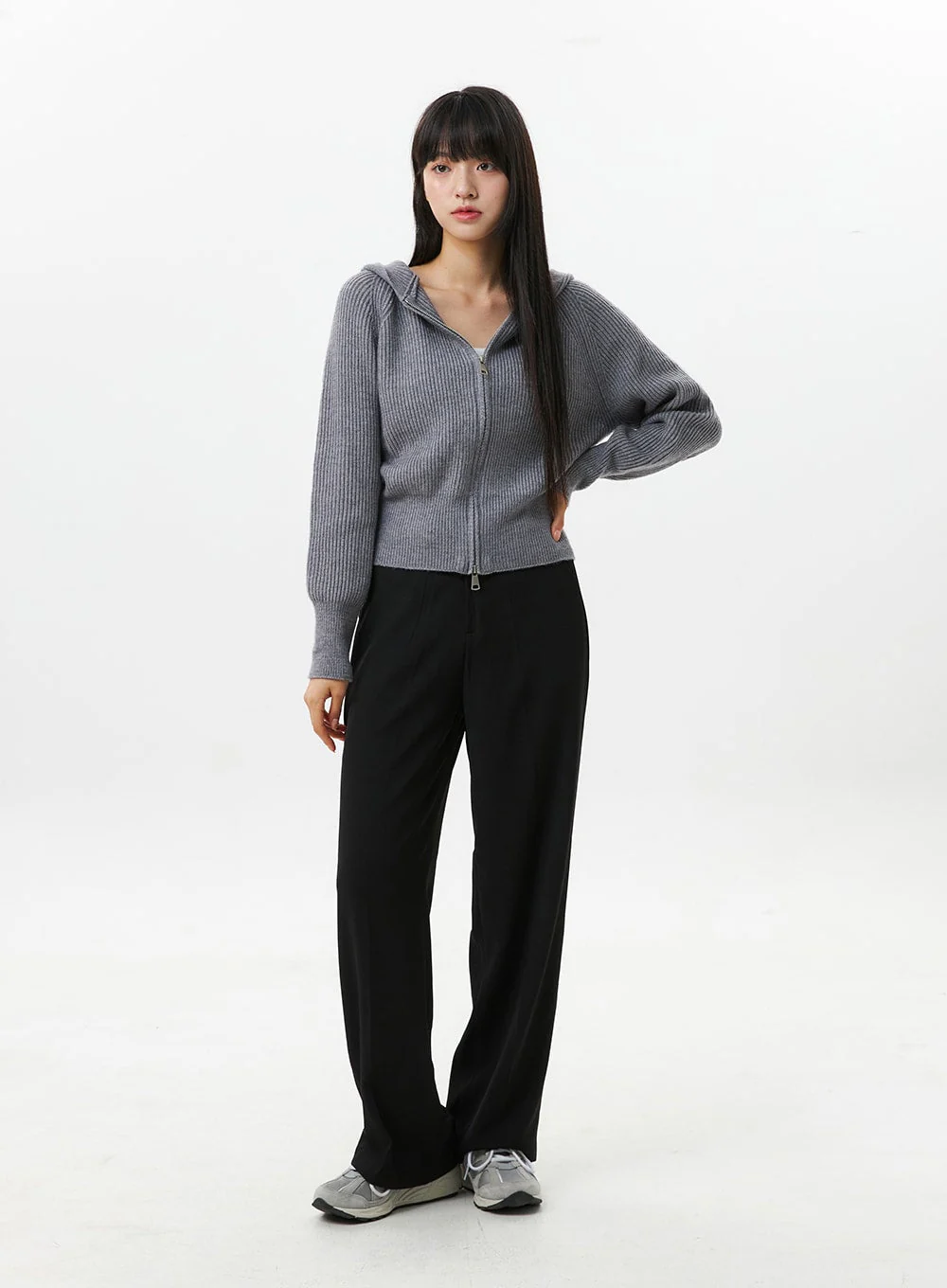 Hoodie Zip-Up Knit Sweater OS305 - Image 2