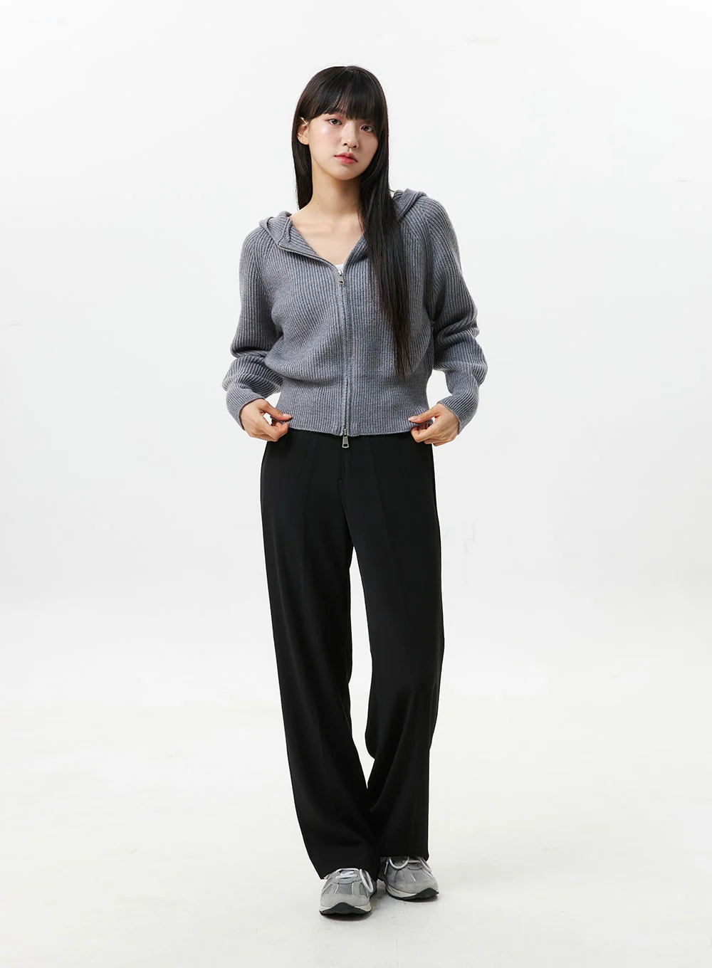 Hoodie Zip-Up Knit Sweater OS305 - Image 3
