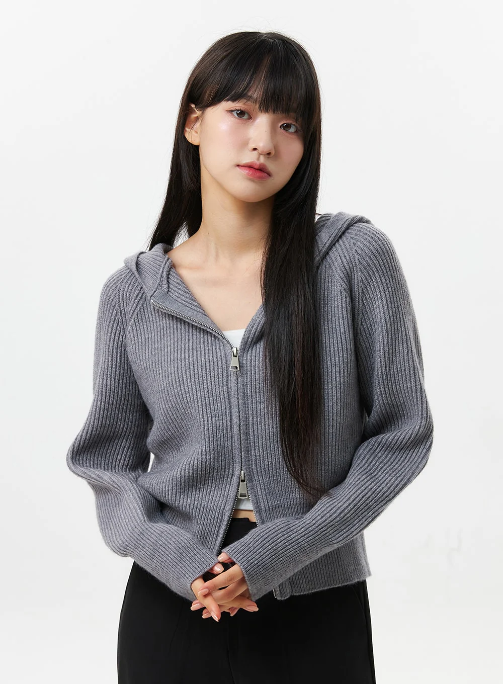 Hoodie Zip-Up Knit Sweater OS305 - Image 4