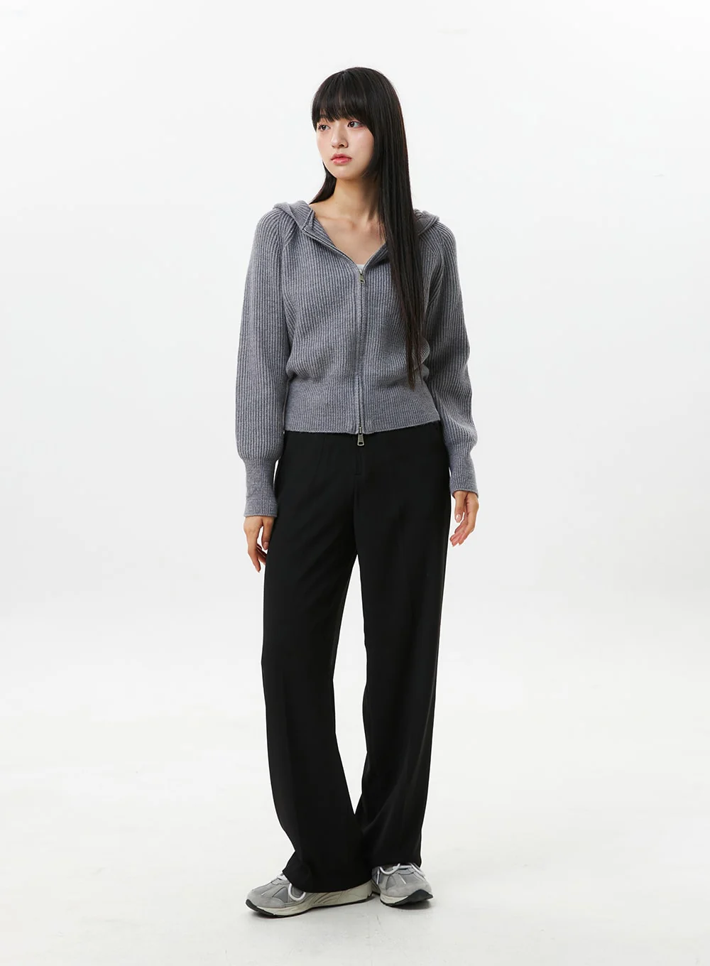 Hoodie Zip-Up Knit Sweater OS305 - Image 5