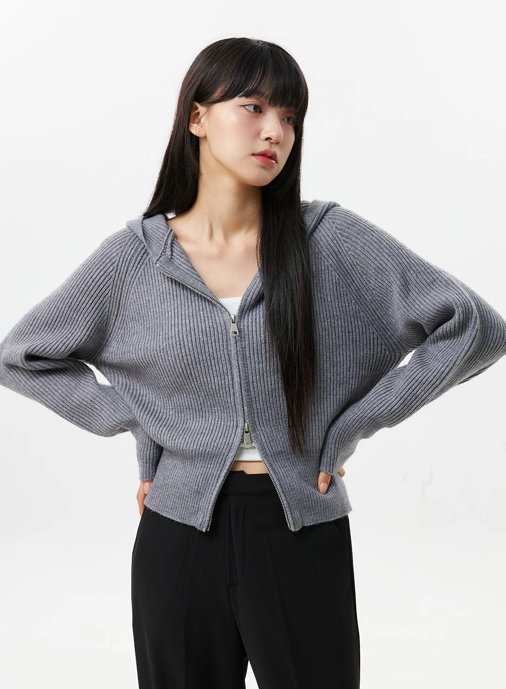 Hoodie Zip-Up Knit Sweater OS305 - Image 8