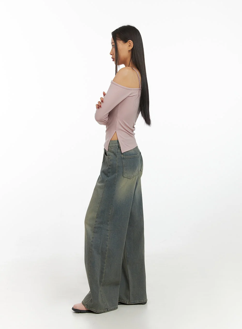 Inez Washed Denim Wide Leg Jeans IS427 - Image 6