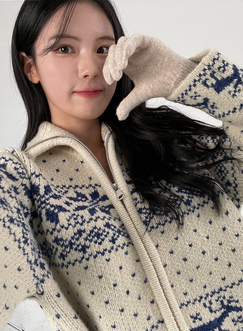 Jacquard Zip-Up Sweater ON327