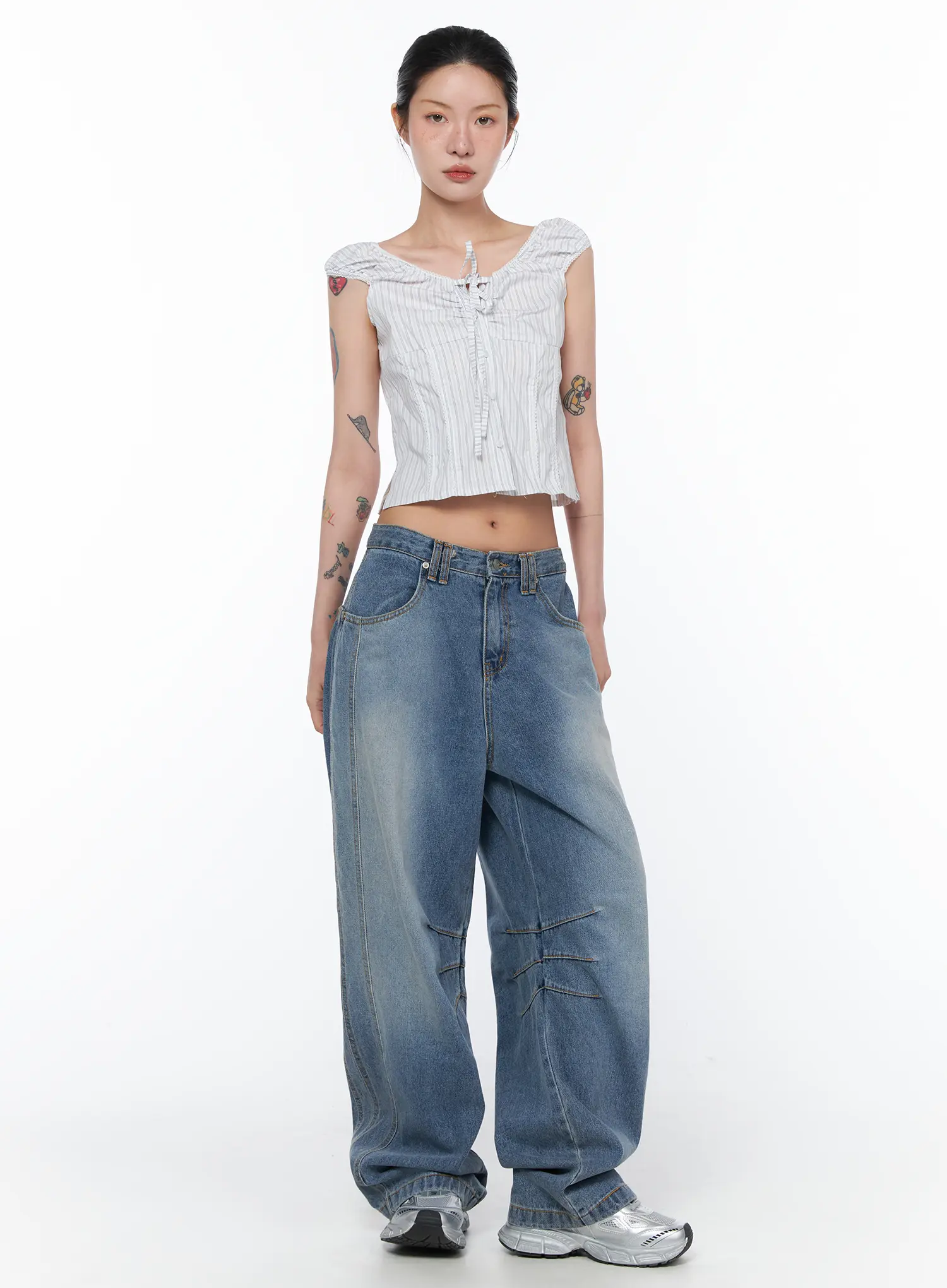 Jina Vintage Wash Wide Leg Jeans CA524 - Image 5