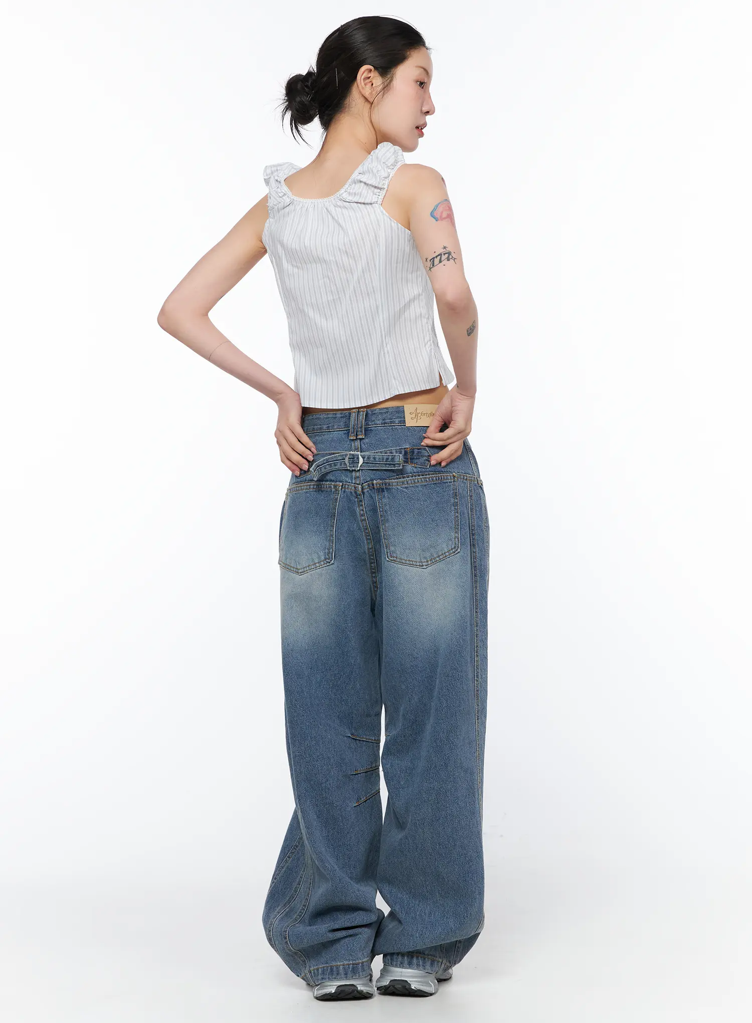 Jina Vintage Wash Wide Leg Jeans CA524 - Image 7