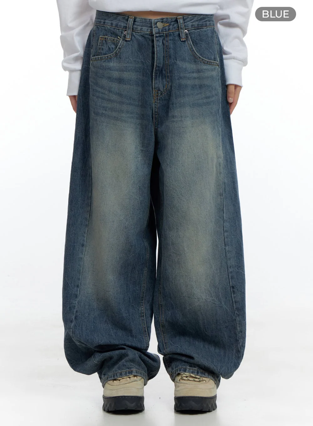 Kali Side Slit Washed Denim Baggy Jeans CS419 - Image 6