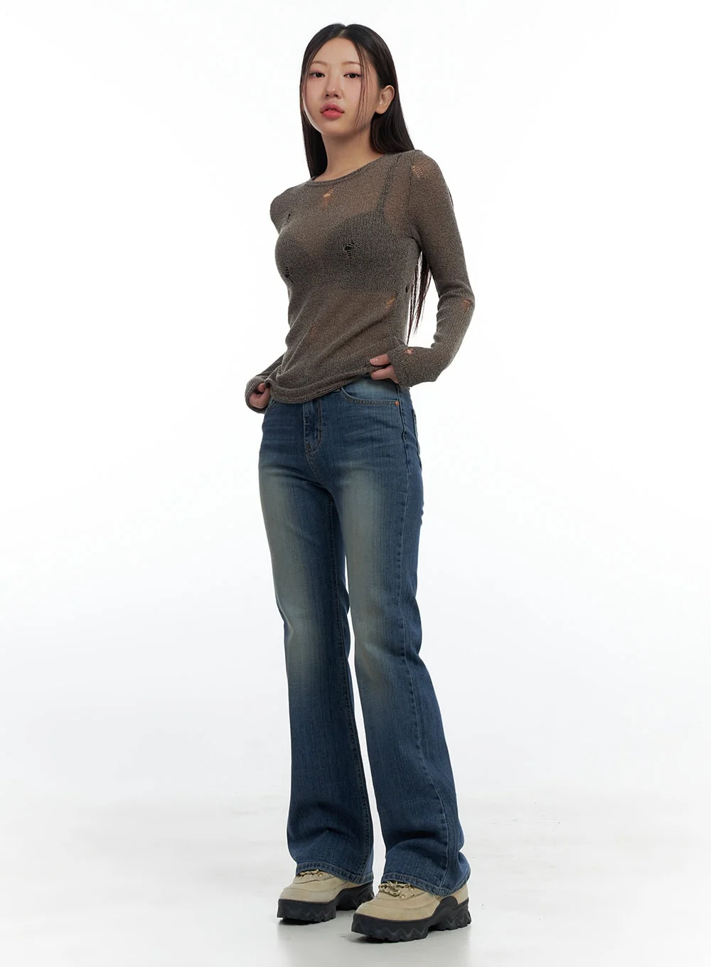 Kara Sleek Fit Washed Bootcut Cotton Jeans CS425 - Image 2