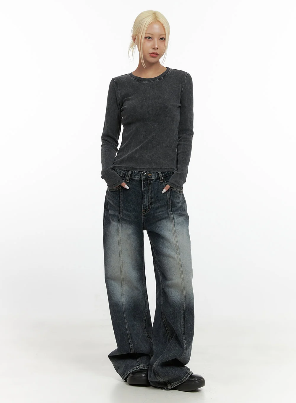 Kaya Stitch Detail Washed Baggy Denim Jeans CS426 - Image 2