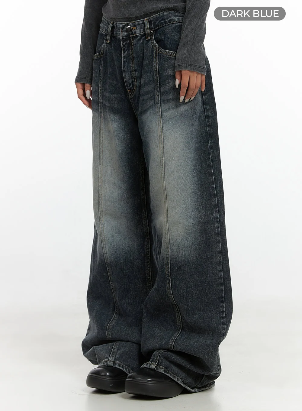 Kaya Stitch Detail Washed Baggy Denim Jeans CS426 - Image 6