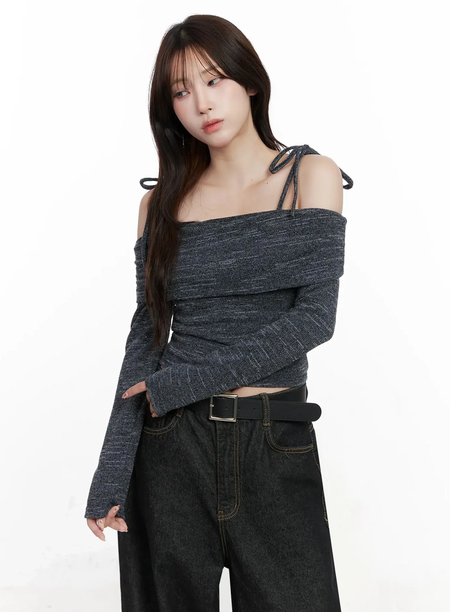 Knit Ribbon Strap Off-Shoulder Top IN514 - Image 13