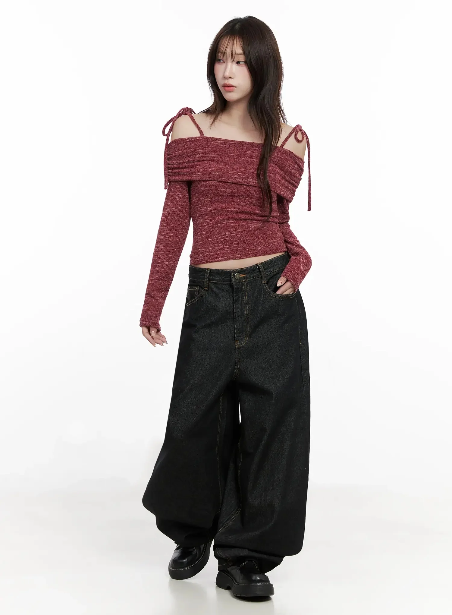 Knit Ribbon Strap Off-Shoulder Top IN514 - Image 8