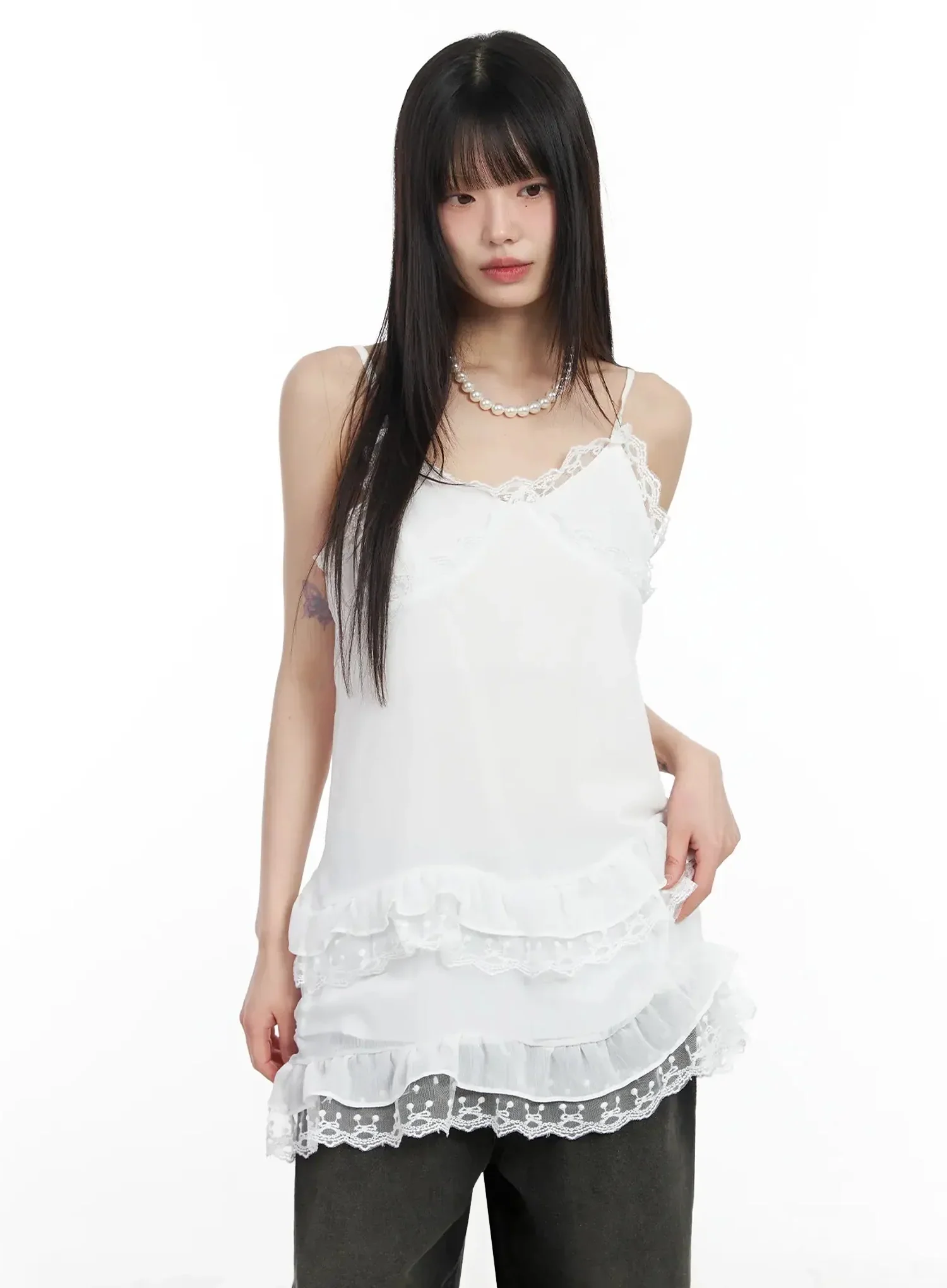 Lace Frill Long Tank Top IM530 - Image 15