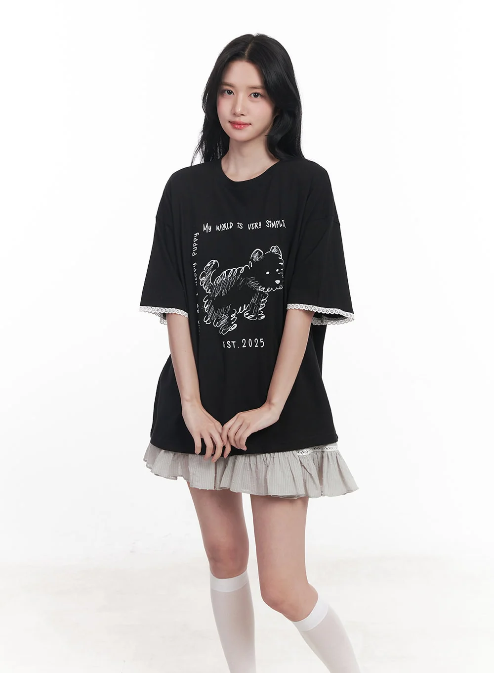 Lace Graphic Oversize T-Shirt CY526 - Image 12
