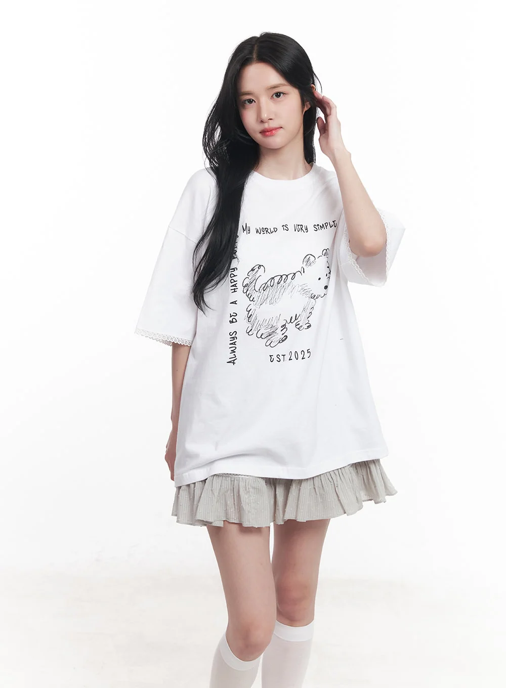 Lace Graphic Oversize T-Shirt CY526 - Image 2