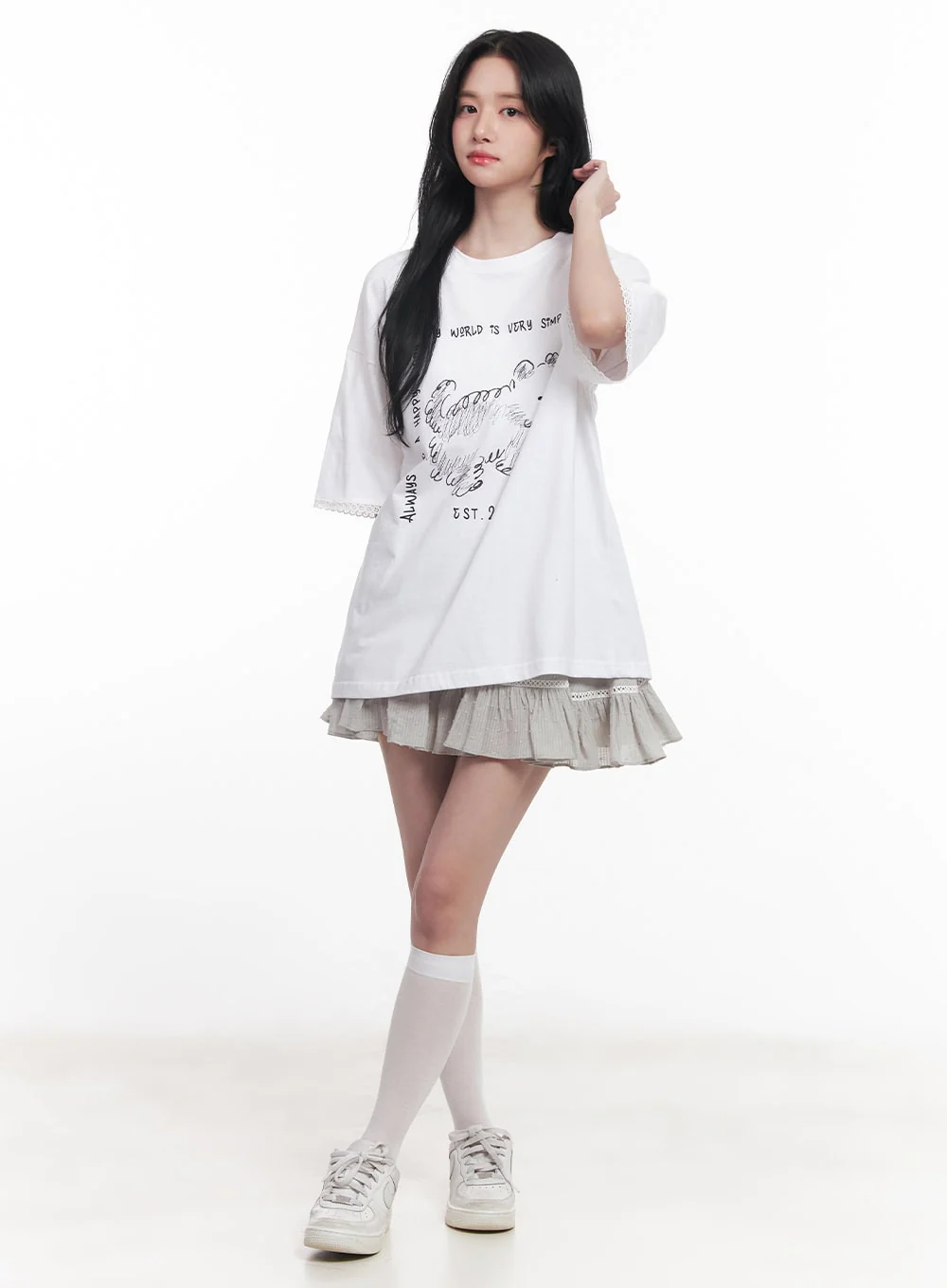 Lace Graphic Oversize T-Shirt CY526 - Image 5