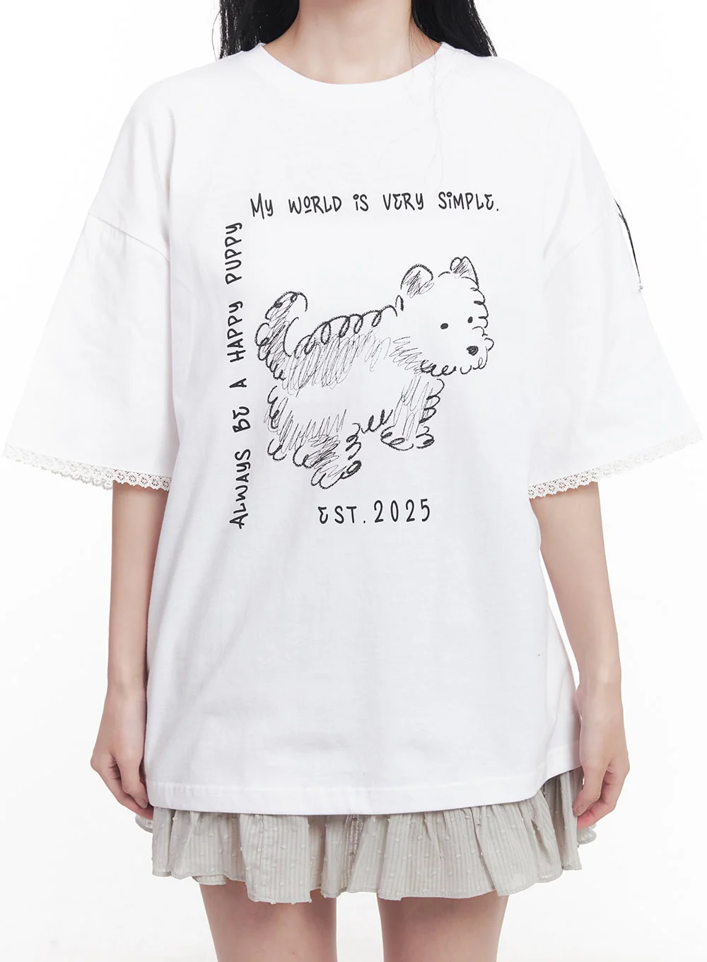 Lace Graphic Oversize T-Shirt CY526 - Image 9