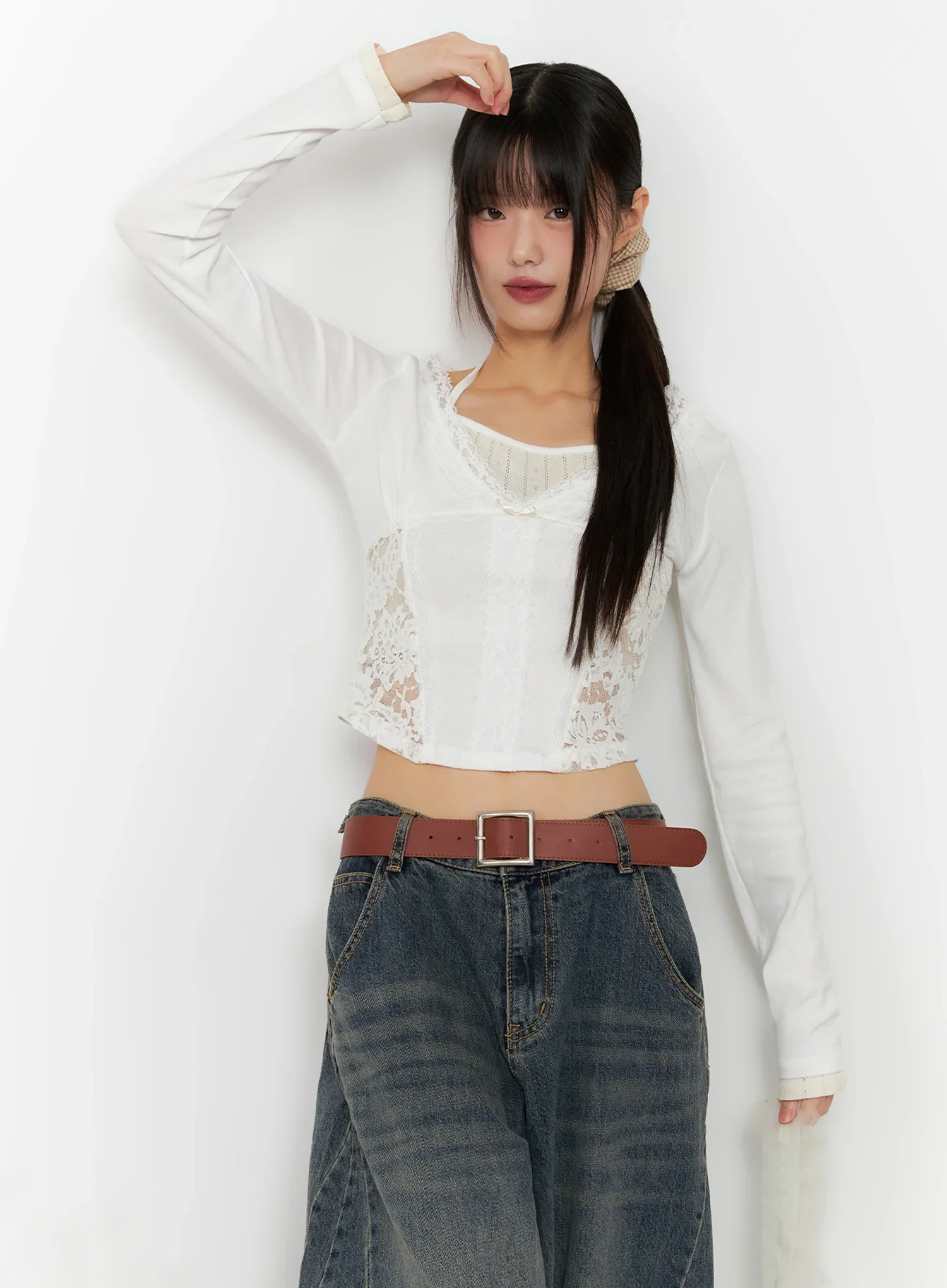 Lace Halter Long Sleeve Top IN503