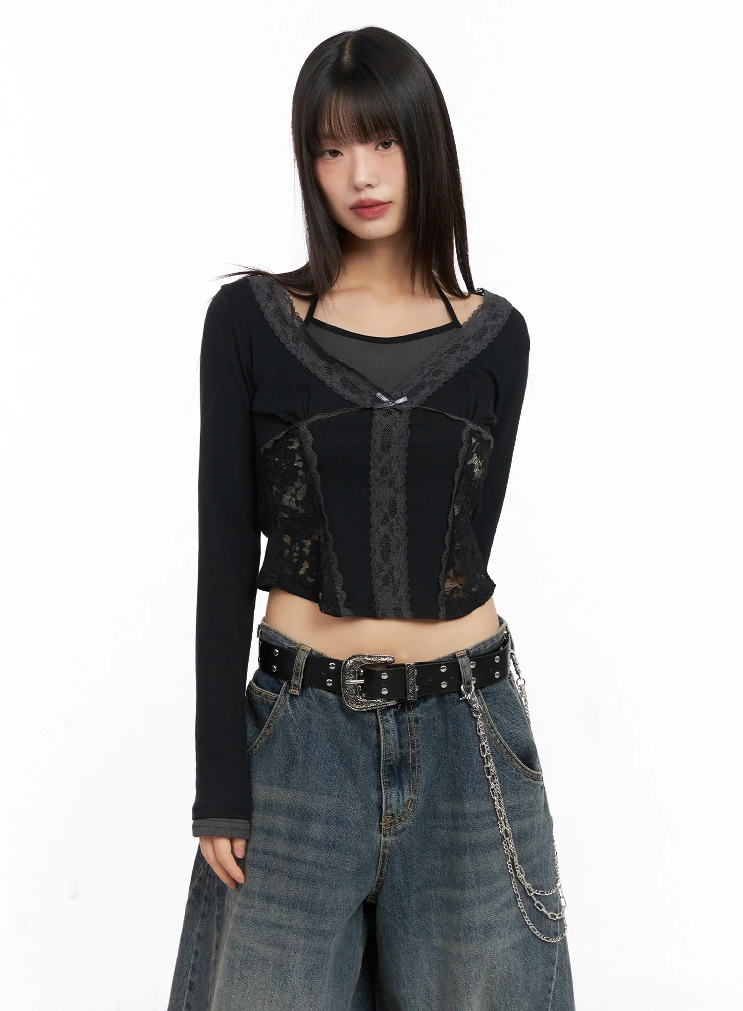 Lace Halter Long Sleeve Top IN503 - Image 15