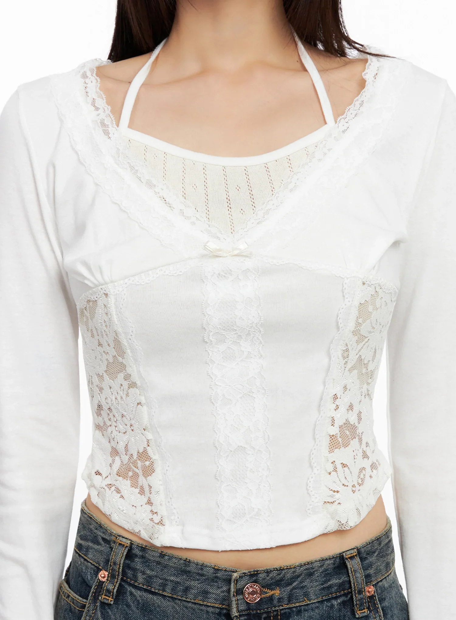 Lace Halter Long Sleeve Top IN503 - Image 3