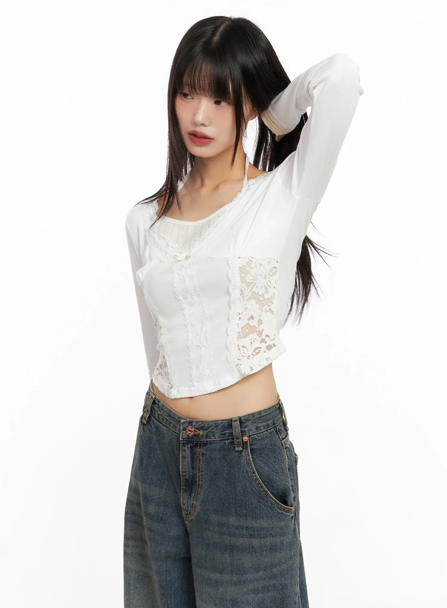 Lace Halter Long Sleeve Top IN503 - Image 7