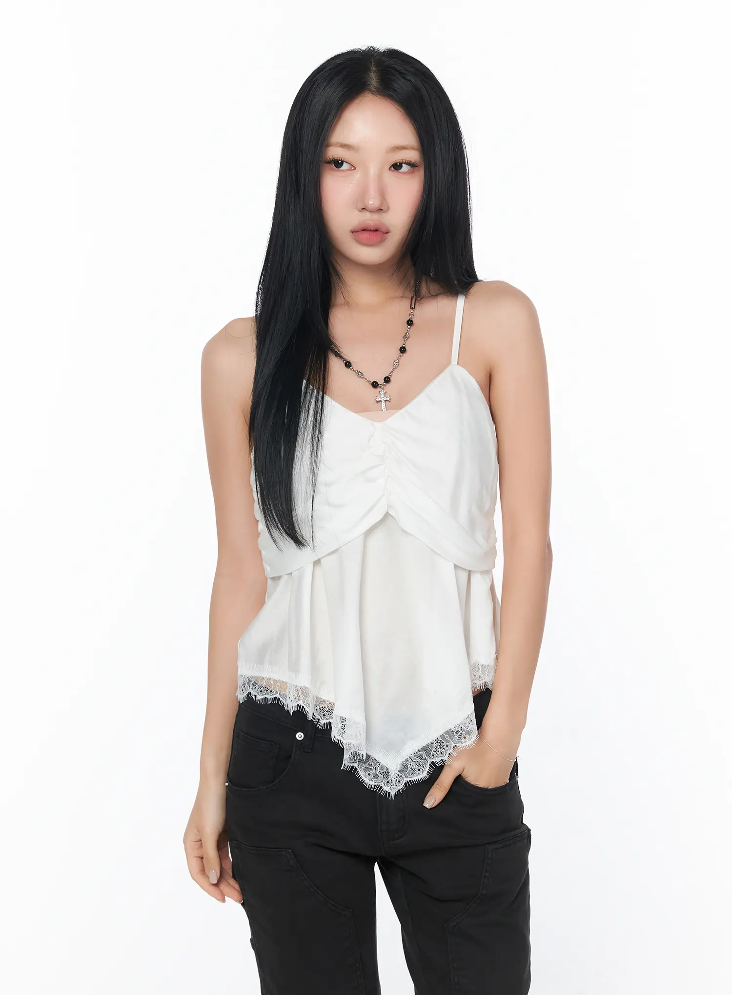 Lace Hem Crop Tank CY513 - Image 2