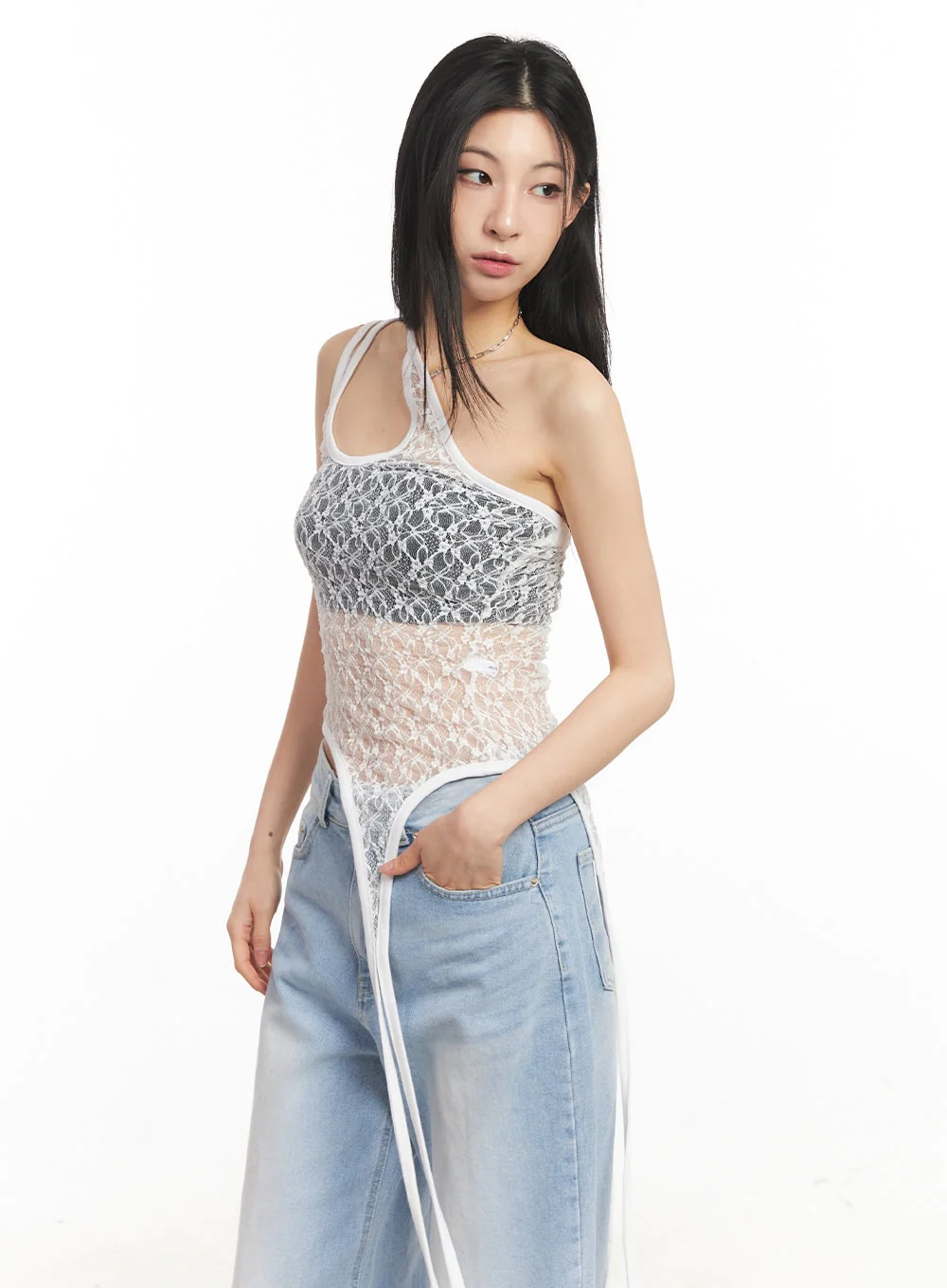 Lace Mesh Asymmetric Tank Top CA516 - Image 13