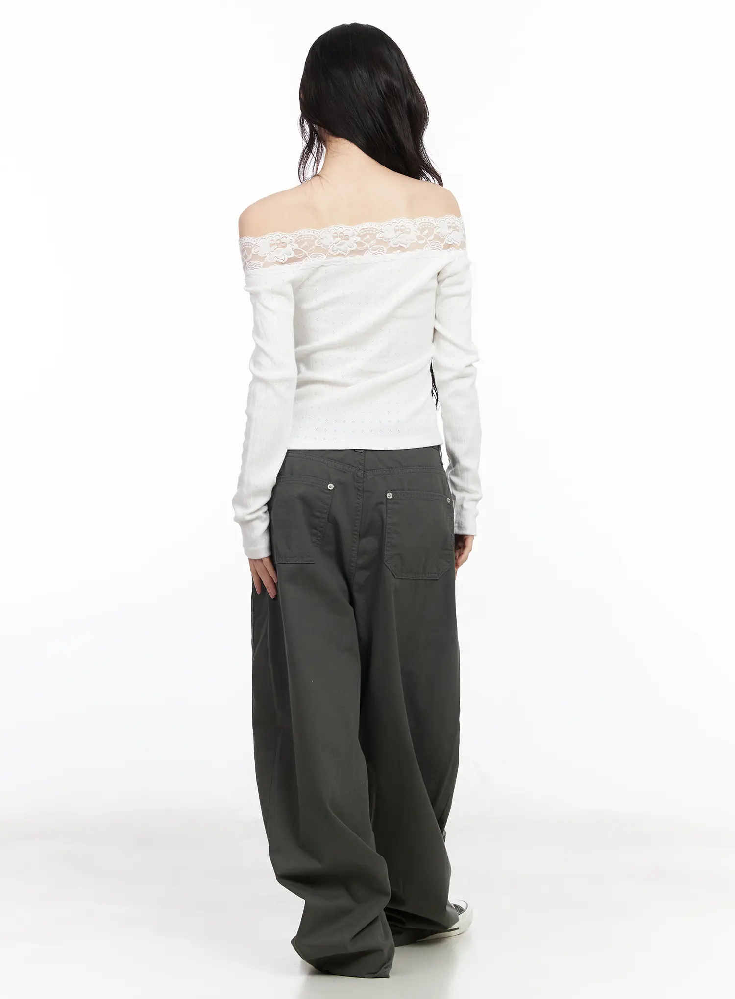 Lace Off-Shoulder Pointelle Long Sleeve Top CM518 - Image 5