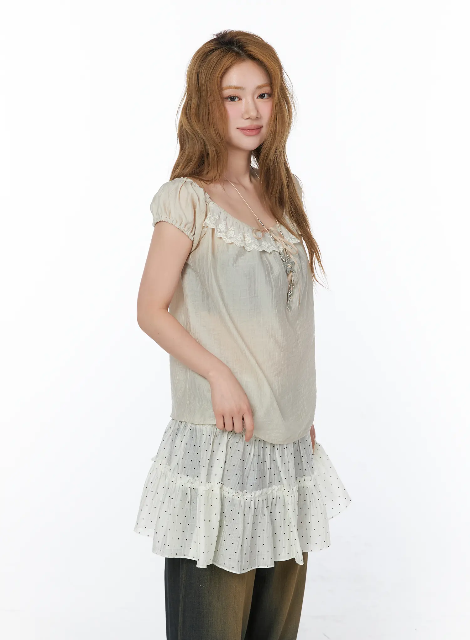 Lace Puff Sleeve Blouse CY505 - Image 10