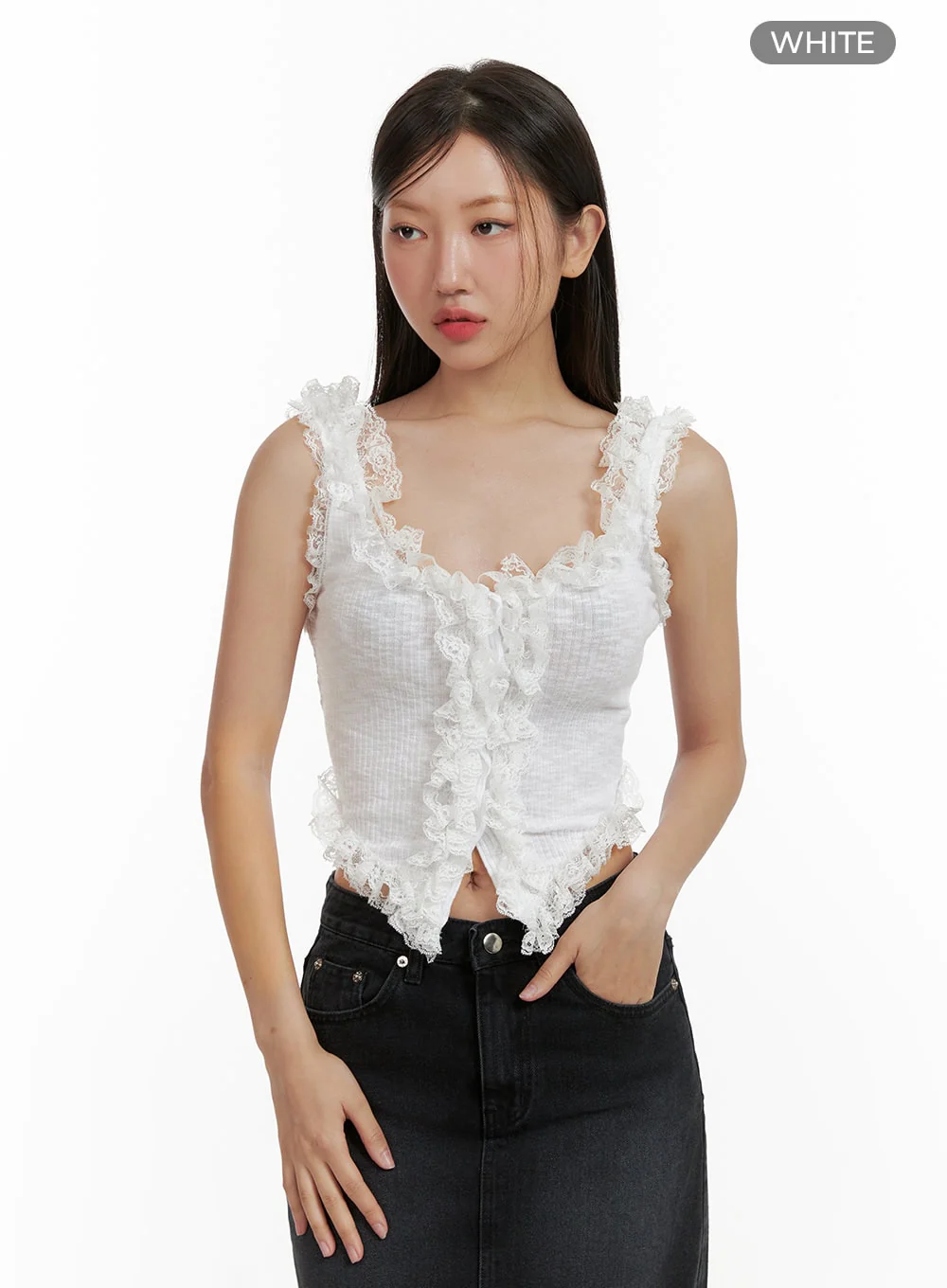Lace Ruffle Hem Sleeveless Top CU405 - Image 9