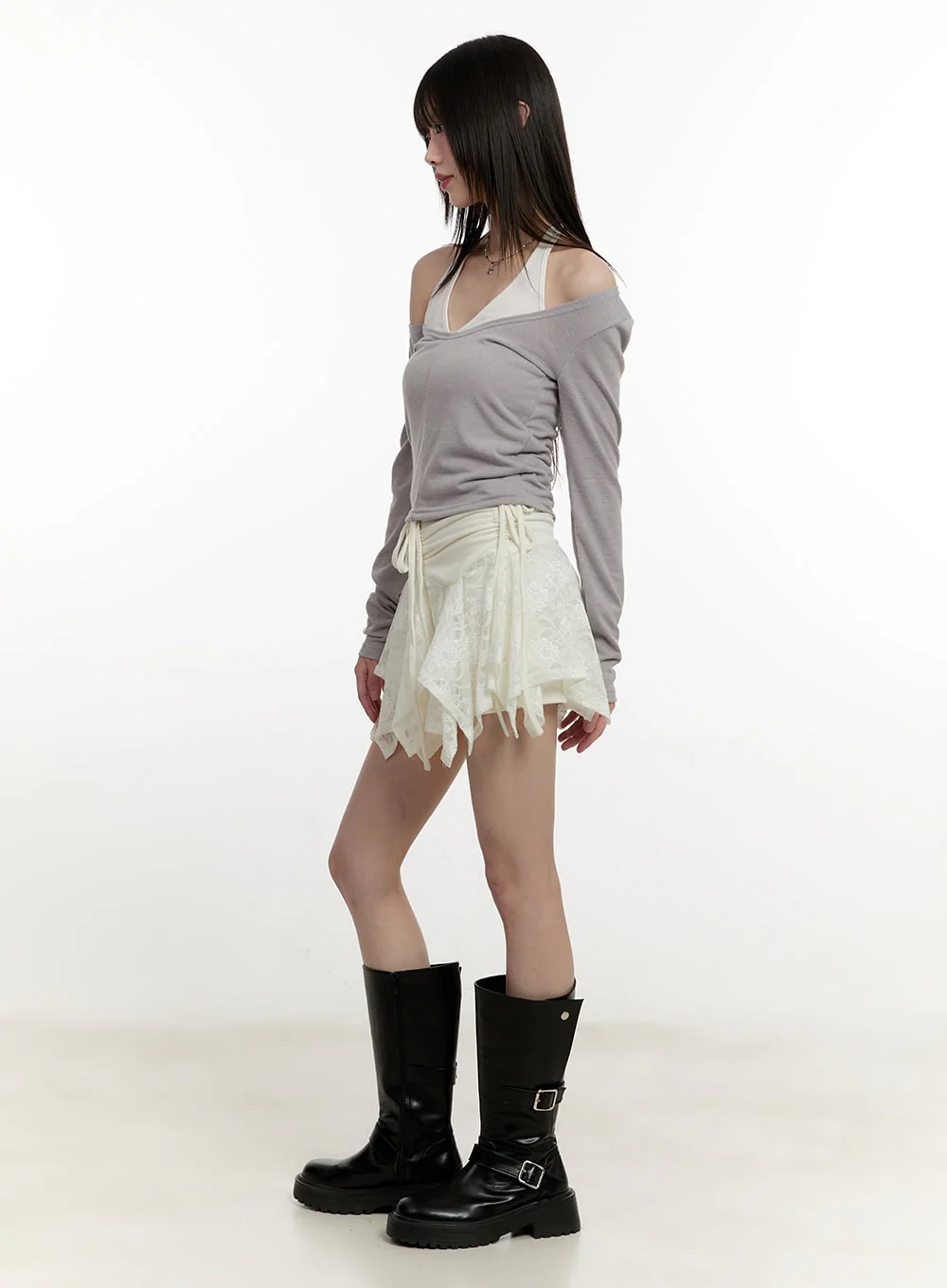 Lace Shirred Handkerchief Mini Skirt CM513 - Image 3