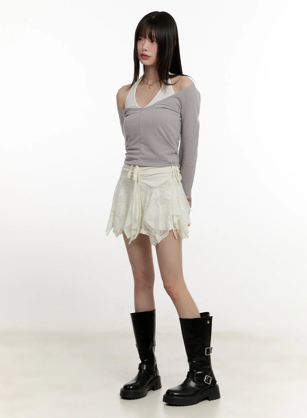 Lace Shirred Handkerchief Mini Skirt CM513 - Image 5