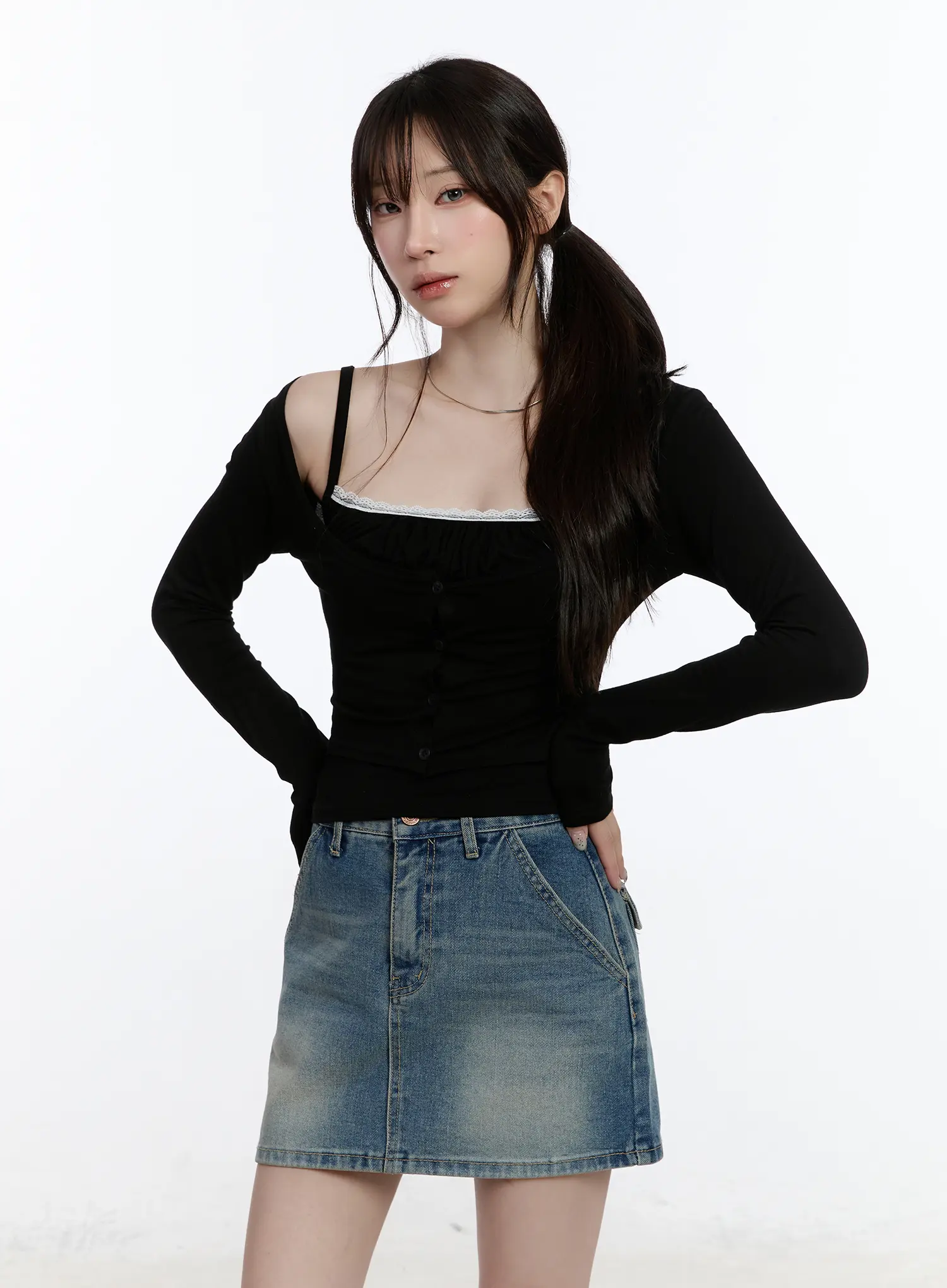 Lace Trim Cami Top and Square Neck Cardigan Set CA502 - Image 10