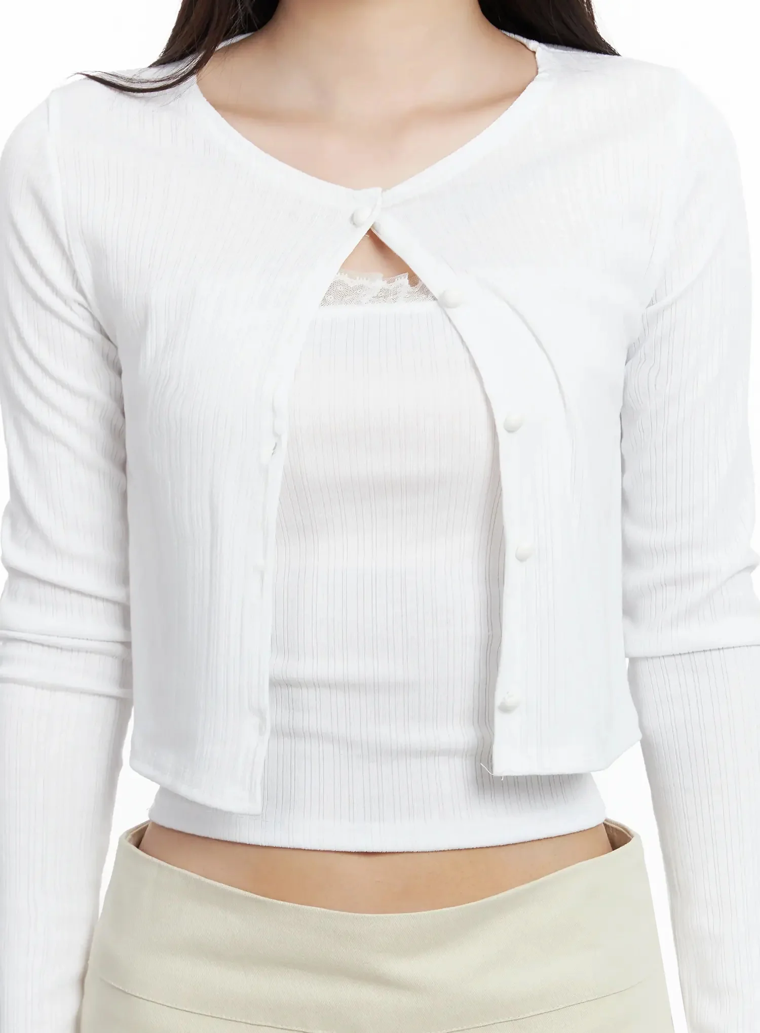 Lace-Trim Cardigan and Tube Top Set IM503 - Image 4