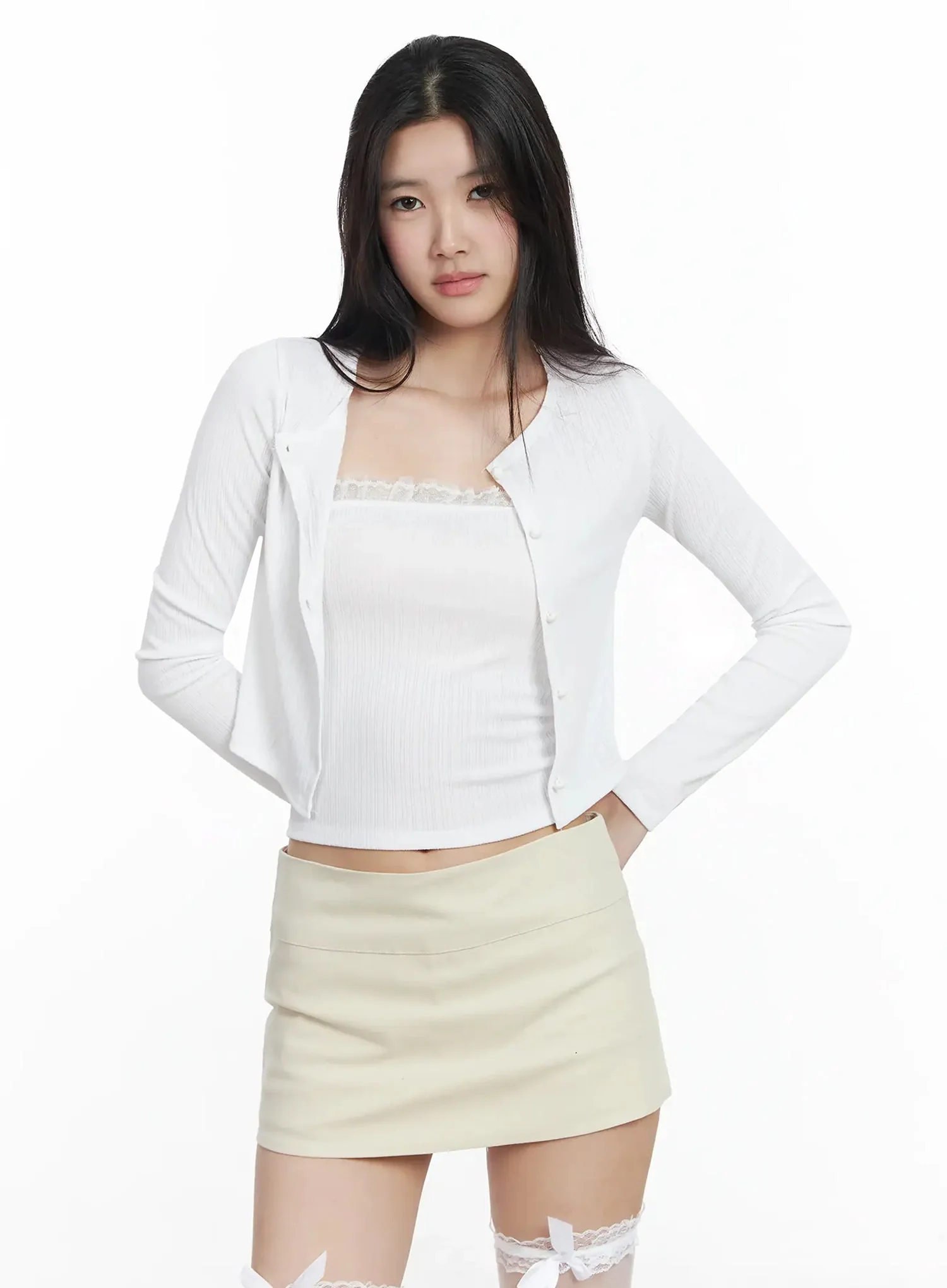 Lace-Trim Cardigan and Tube Top Set IM503 - Image 9