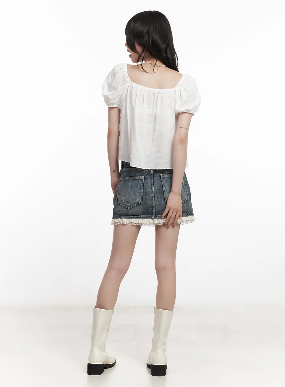 Lace-Trim Distressed Denim Mini Skirt CY521 - Image 6