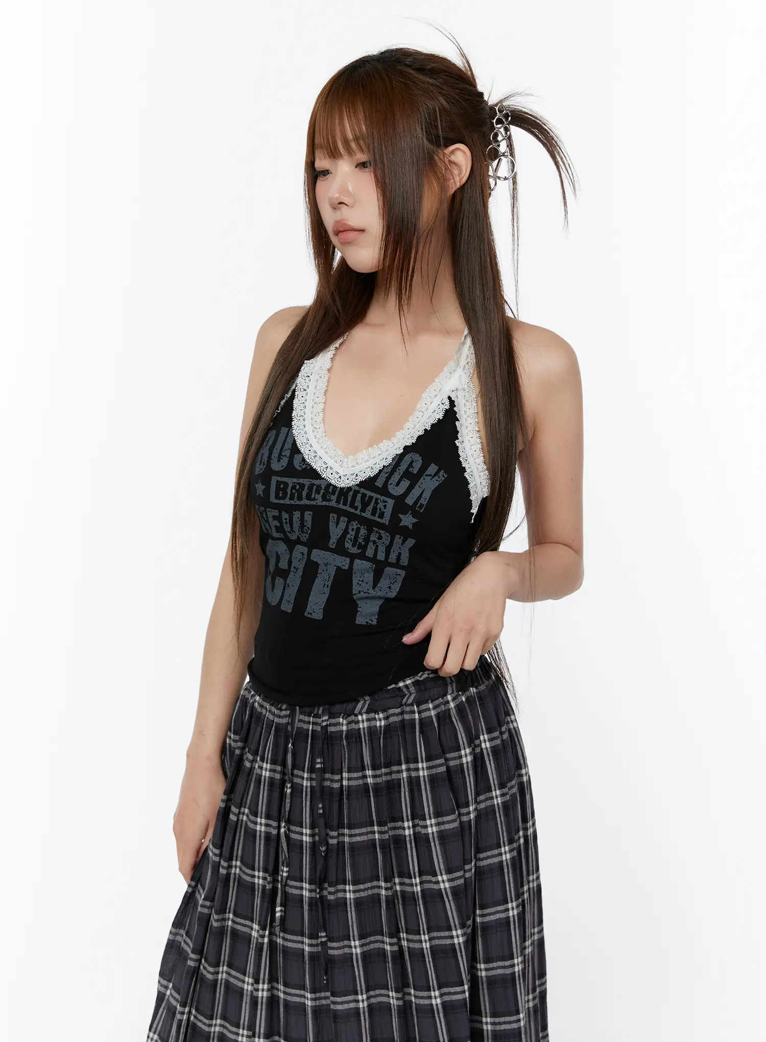 Lace Trim Halter Graphic Tank CY518 - Image 2